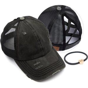 Ponycap Messy High Bun Ponytail Adjustable Glitter Mesh Trucker Baseball